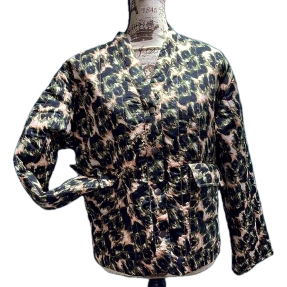 Rachel Comey Quilted Cropped Jacket Leopard Crayon Print Recycled Fabric Large - Picture 3 of 12